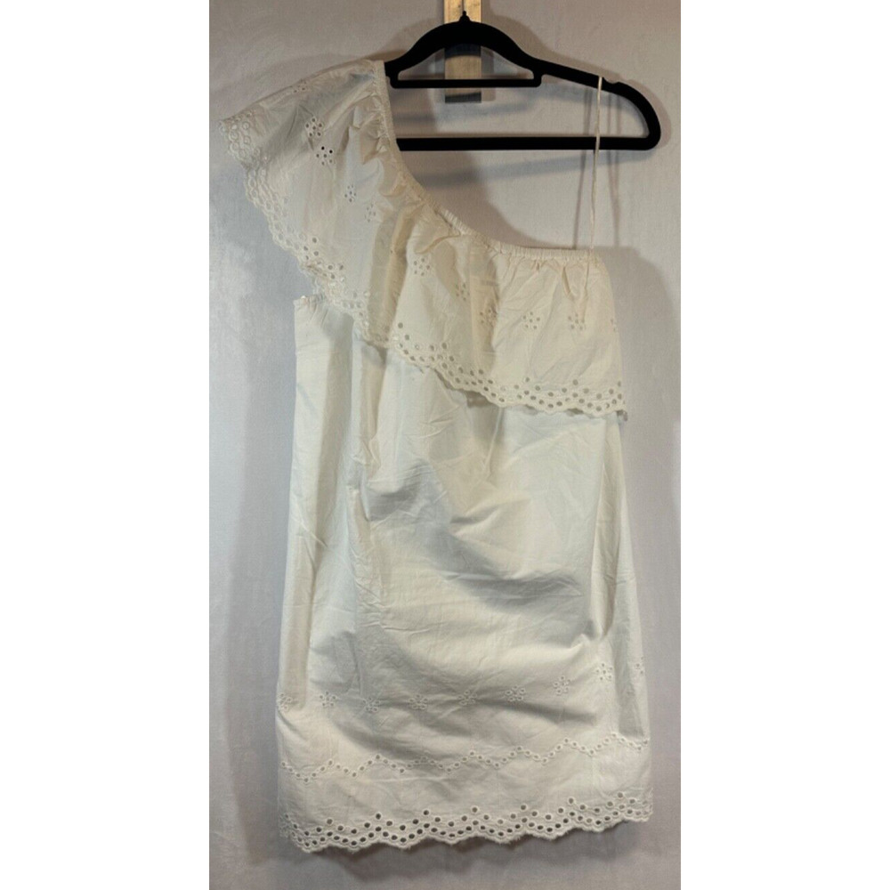 NEW River Island White Lace Overlay Dress Size 12P One Shoulder Eyelet D60 +